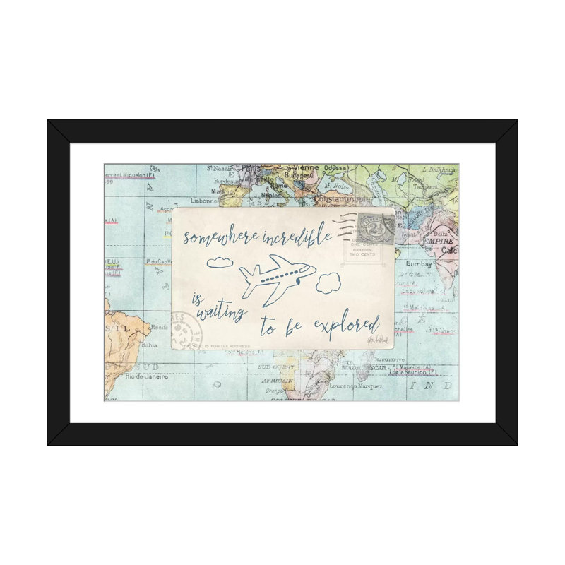 «Travel Posts IV», impression sur toile, Papier beaux-arts encadré noir, H 24 po x l 32 po x P 1 po, Blanc