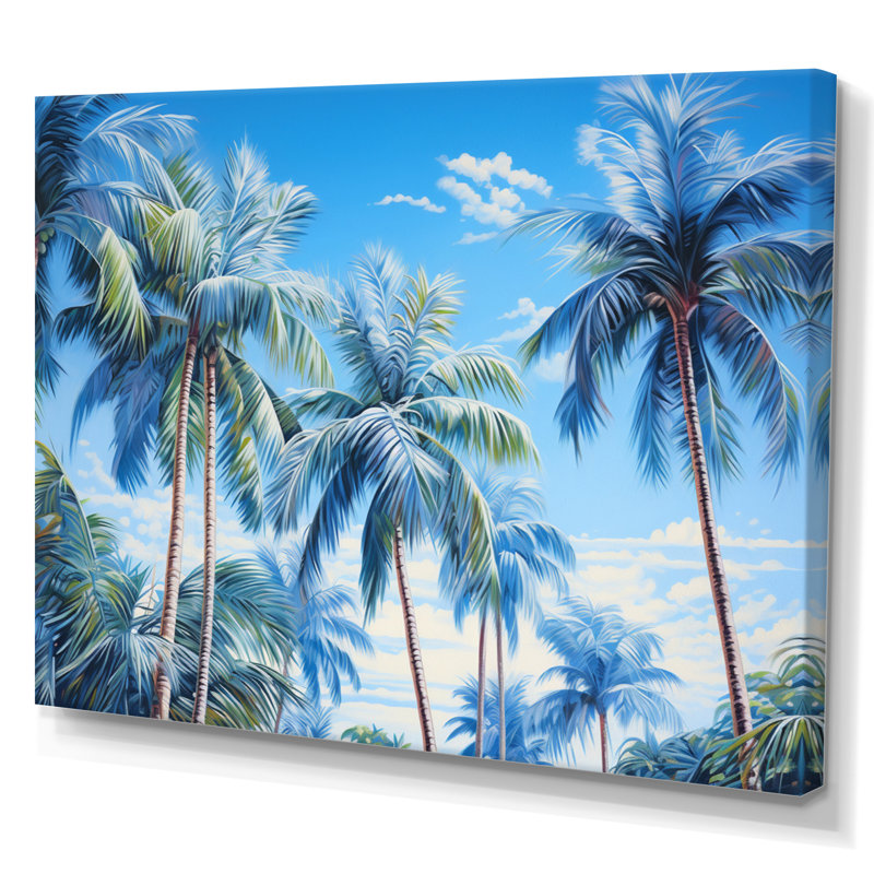 Symphonie de palmiers bleus sur toile, H 24 po x l 32 po x P 1 po, Toile tendue