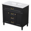 Meuble-lavabo de 36 po avec lavabo et meuble-lavabo autoportant avec lavabo en céramique, cadre en bois aggloméré et en bois massif, tiroir supérieur rabattable, portes à fermeture en douceur, 2 tiroirs de rangement, poignées dorées-126233066