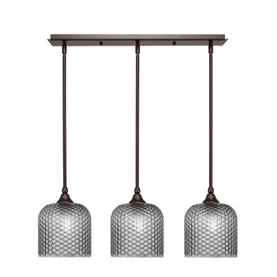 3 Light Stem Hung Linear Pendalier Shown With 7" Smoke Textured Glass