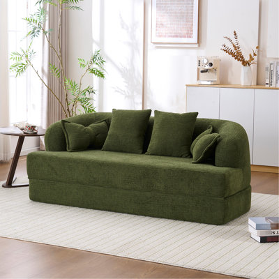 70 Inch 21 Foldable Boneless Couch, Convertible Sleeper Bed With 4 Pillows, Textured Chenille Fabric, High Foam, Springless Construction For Living Room 68.68 Inches Wide Wood-grain