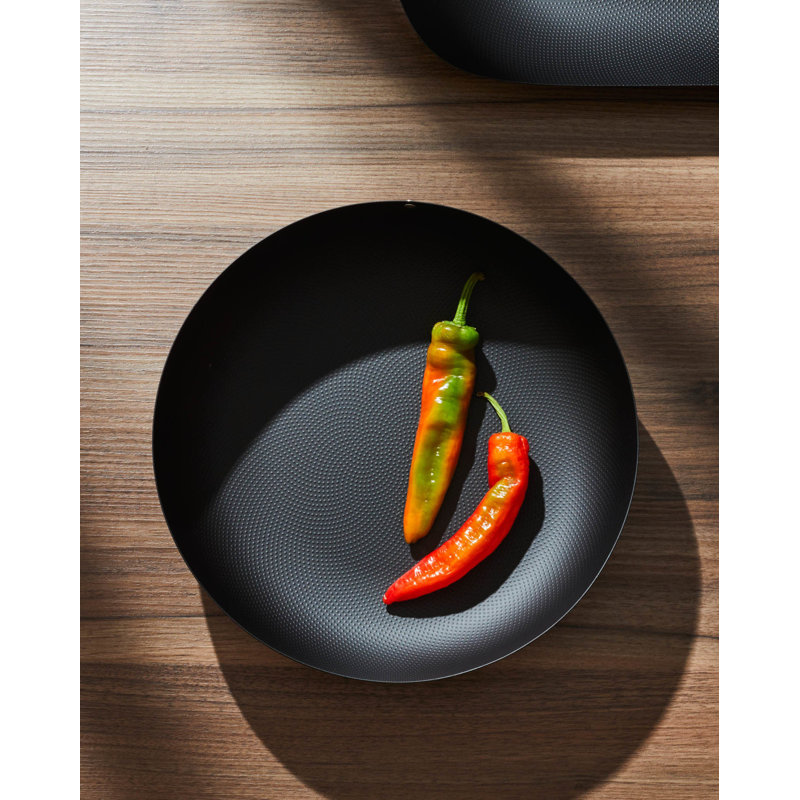 Black Textured Steel Round Serving Basket, 9.45"