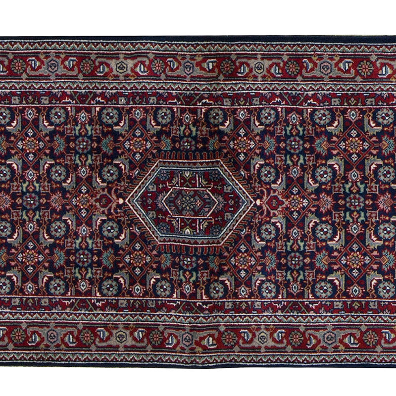 Hand-Knotted High-Quality Blue and Red Runner