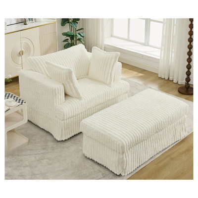 Oversized Corduroy Chaise Lounge with Square Arms, 47.8" Deep Seat, Beige