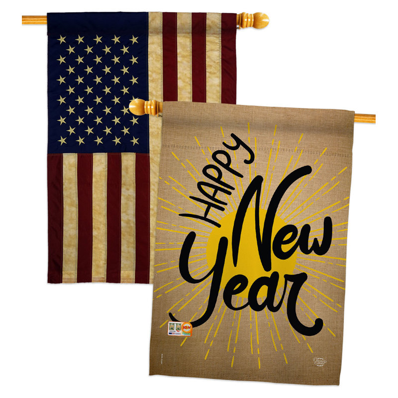 Drapeau de maison en polyester 40 x 28 po Happy New Year