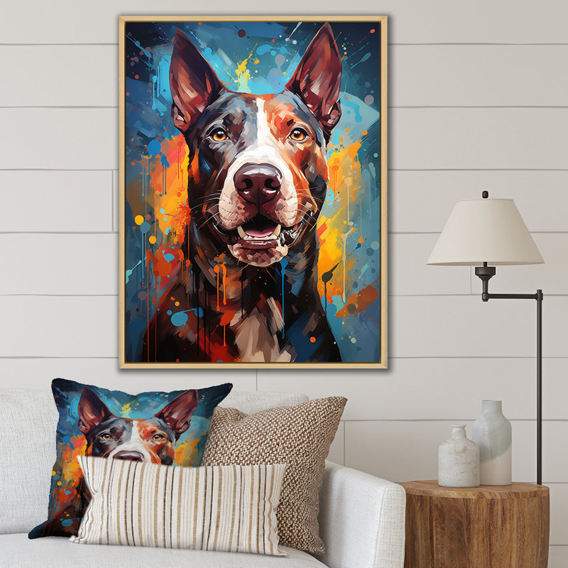 Impression sur toile Bull Terrier Boldness I, Cadre naturel flottant, H 44 po x l 34 po x P 1,5 po