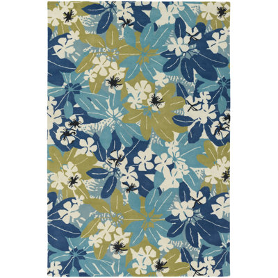 Citori / Bingham Authentic Hand-Tufted Handmade Modern Tropical Overlapping Foliage White, Green, Blue & Black Wool Area Rug