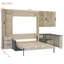 Grand lit escamotable mural avec rangement hydraulique, canapé, tablettes et tiroirs, éclairage DEL / USB, panneau beige, canapé vert