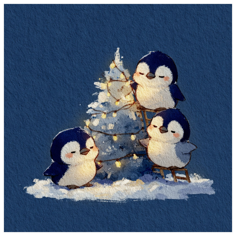 Penguins Decorating Tree Bedding Penguins Bedspread Animals, Full / Double