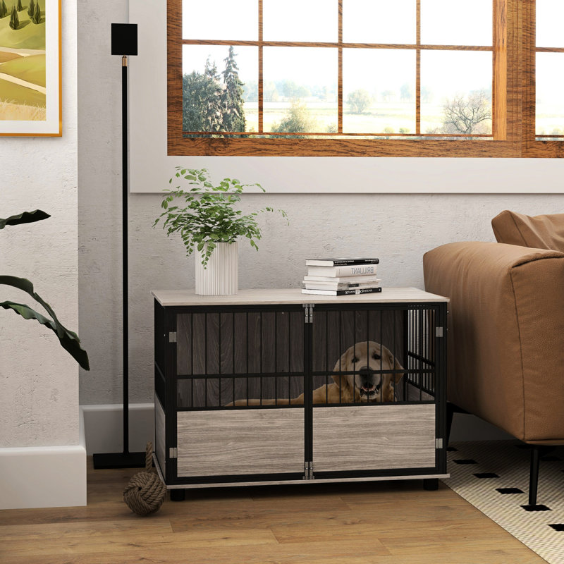 Cage 39,5 "en bois pour animal de compagnie, 3 portes pour cage de chien