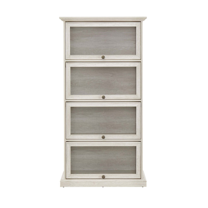 4-Tier Glass Display Cabinet With Flip-Up Doors For Collectibles And Books, Ideal For Living Room And Home Office Decor