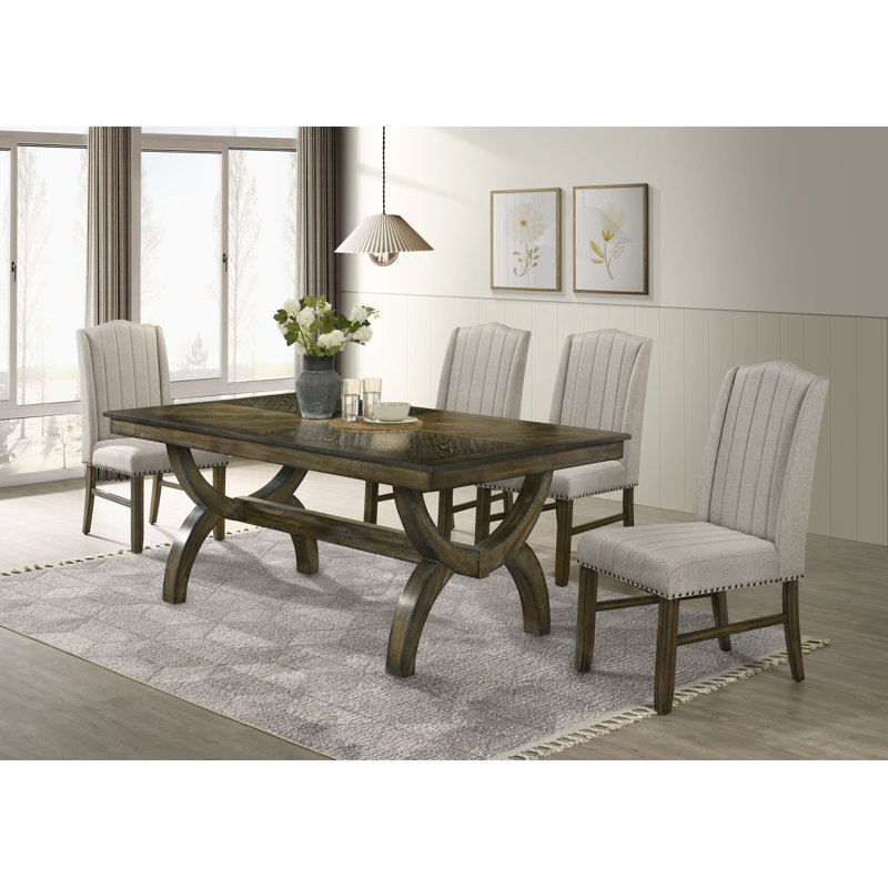 Ensemble de salle à manger traditionnel avec chaises rembourrées, 5