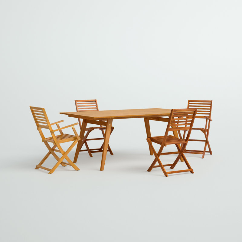 Ensemble de salle à manger d'extérieur 5 pièces comprenant une table rectangulaire en bois d'acacia et 2 fauteuils pliables avec 2 chaises d'appoint, 40 x 72 pouces, huile naturelle