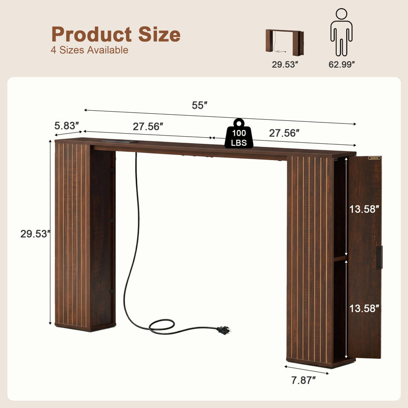 Console Sofa Table with Charging Station, 55" W