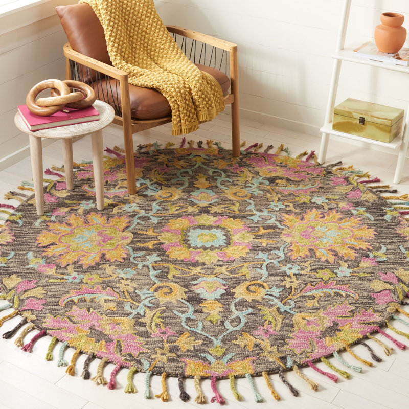 Broadmoor Blossom Hand Tufted Wool Floral Rug, Round 6'