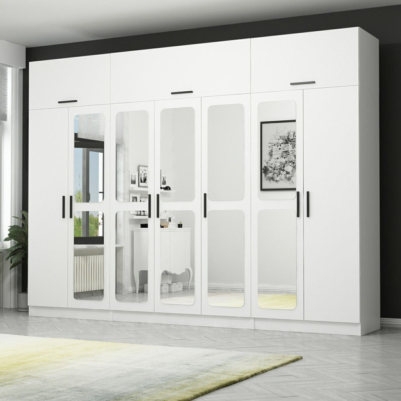 Elina 6 Door Manufactured Wood Wardrobe, 255cm H x 315cm W x 52cm D