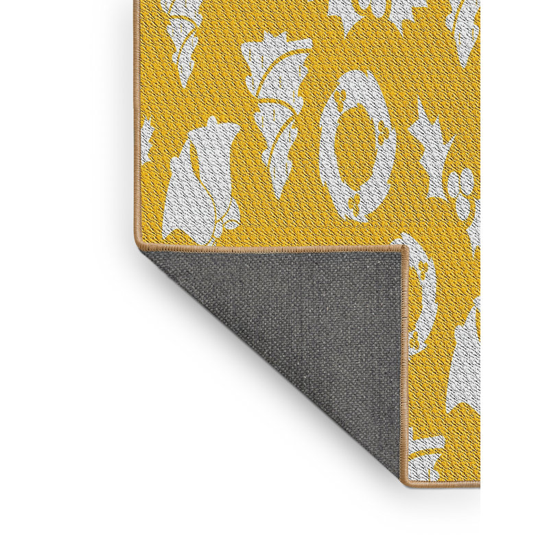 Jaune Gauss/Tapis décoratif blanc, Rectangle 7 pi x 10 pi