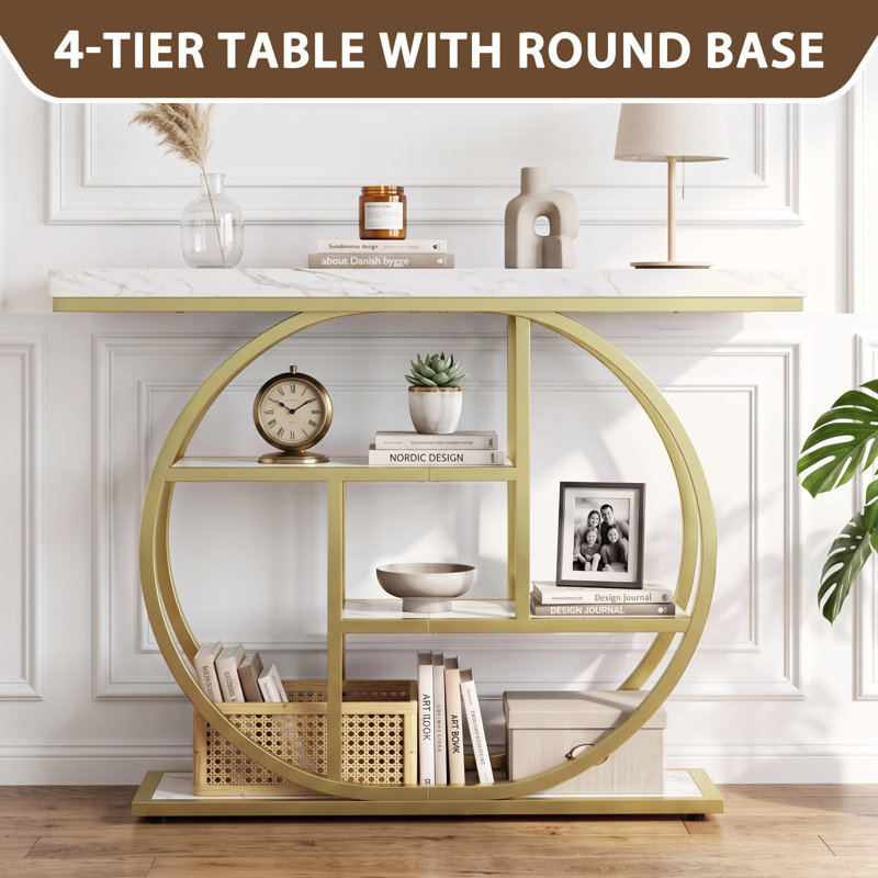 41.3"Console Table, Gold/White