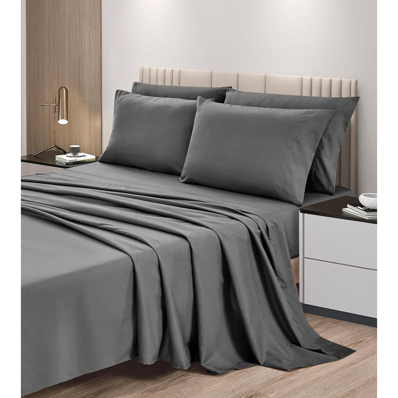 6-Piece Brushed Microfiber Bed Sheet Set, Twin Sheet Set with 3 Additional Pieces, Gray