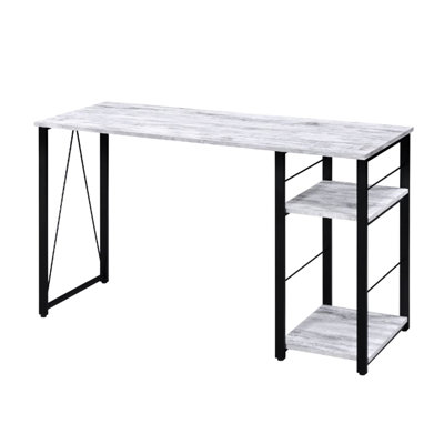 2 Tier Shelf Rectangular Writing Desk In Antique White And Black Metal, 34"l X 19"d 28"h Under - Space, 16"l 9"d 8"/17"h Configurations, Paper Veneer