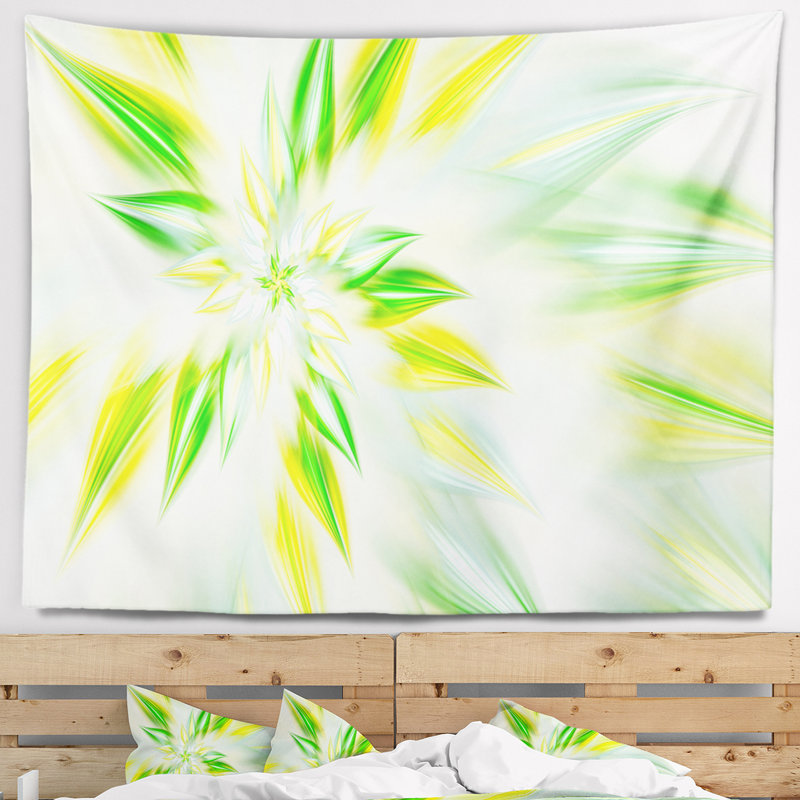 Tapisserie abstraite en forme de spirale vert clair, H 50 po x l 60 po