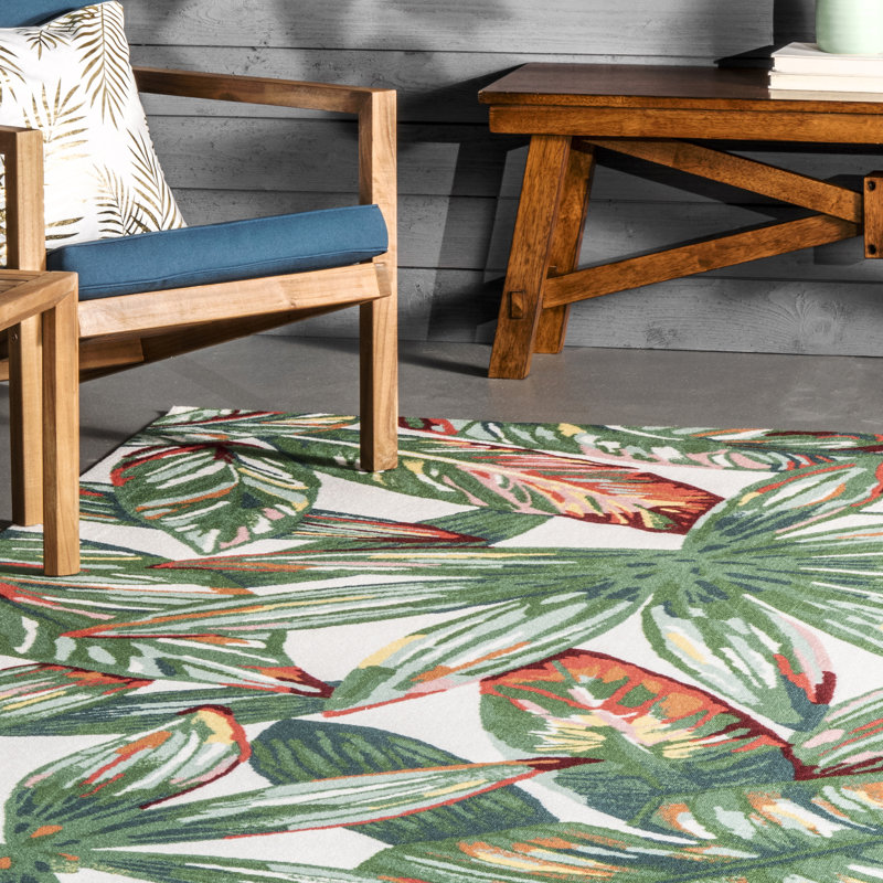 Cali Floral Leaf Green Indoor/Outdoor Area Rug, Square 4'