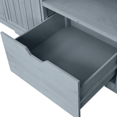 Solid Wood BBQ Trolley Table, 80.5-Inch Gray-Blue Model, Can Accommodate Large Grills And Baking Trays, With Drawers And Stainless Steel Countertop.