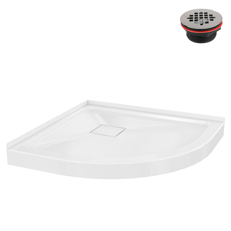 Base de douche ronde en PP blanc brillant avec drain central Streamline