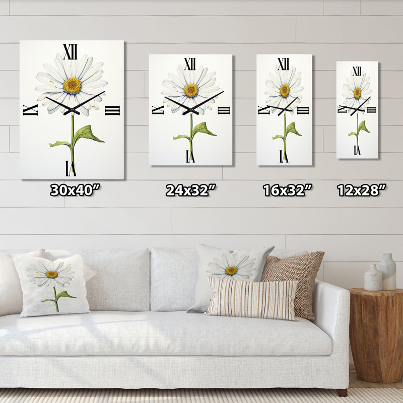 Horloge murale à motif de marguerites blanches Sublime Simplicity I, H 32 po x l 24 po x P 1 po