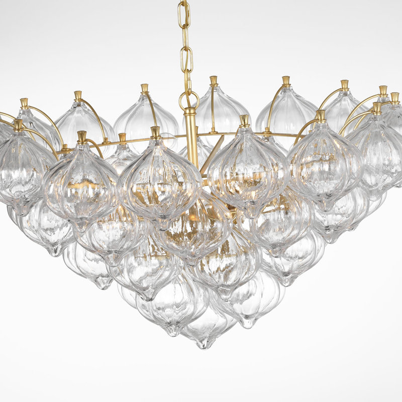 Julie Neill Caselli 36" Basket Chandelier with Clear Glass, Gold, Clear