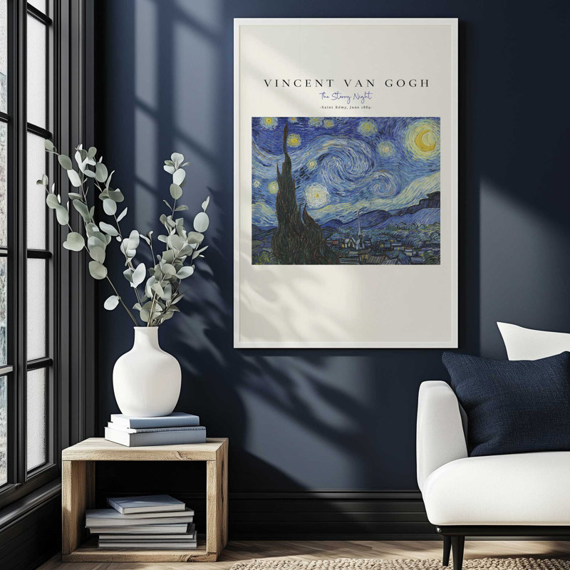 Van Gogh's The Starry Night v2, reproduction dans un cadre, H 15 po x l 12 po x P 1,25 po, Noir satiné