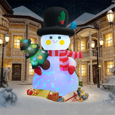8 FT Christmas Inflatables Snowman Yard Decoration, Blow Up Snowman With Christmas Tree Outdoor Decoration With Rotating LED Lights For Holiday Party Patio Garden Lawn Decor