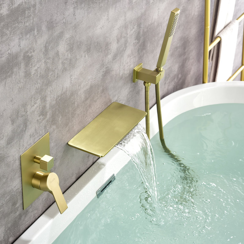 Wall Tub Spout with Diverter, Brushed Gold