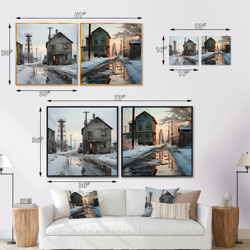 "Warehouse Winter Scenery" 2 pièces, H 16 po x l 33 po, Toile tendue