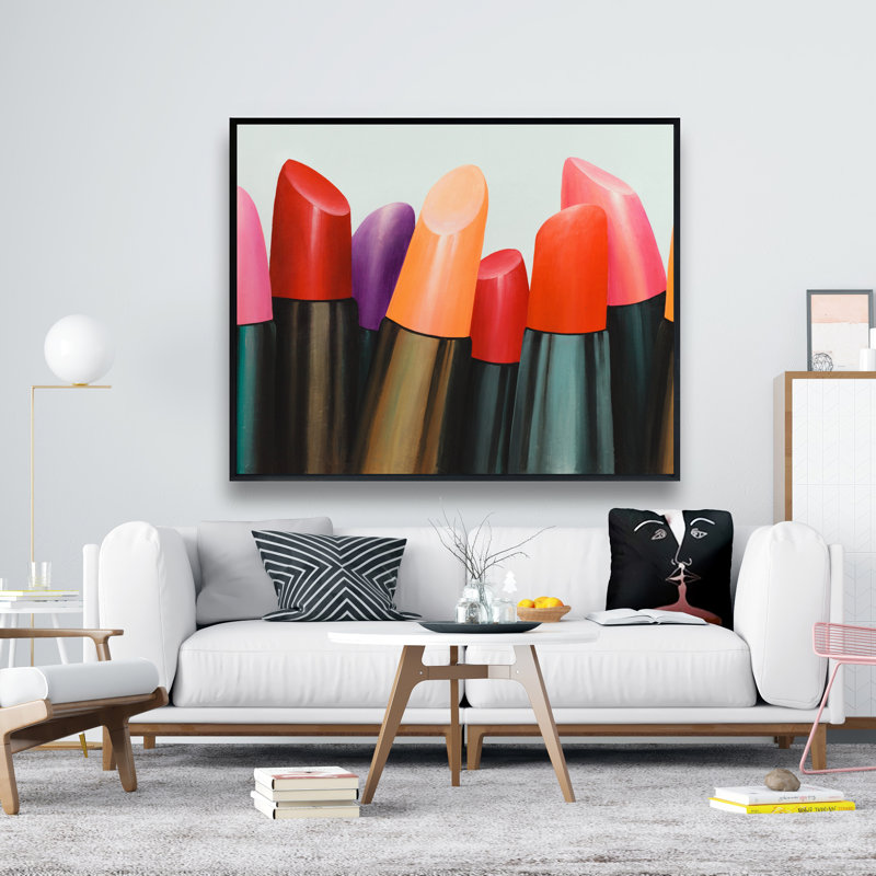 Lipstick Collection - Bathroom Pink Framed Canvas Decor