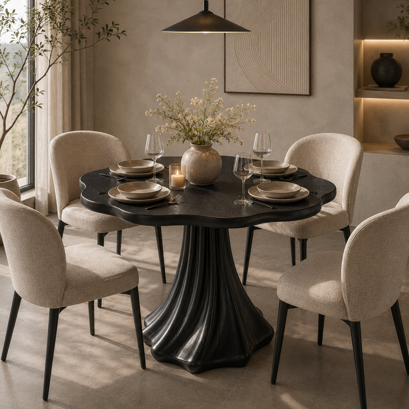 37" Modern Round Dining Table, Unique Petal Top Fiberglass Pedestal Table for 2-4