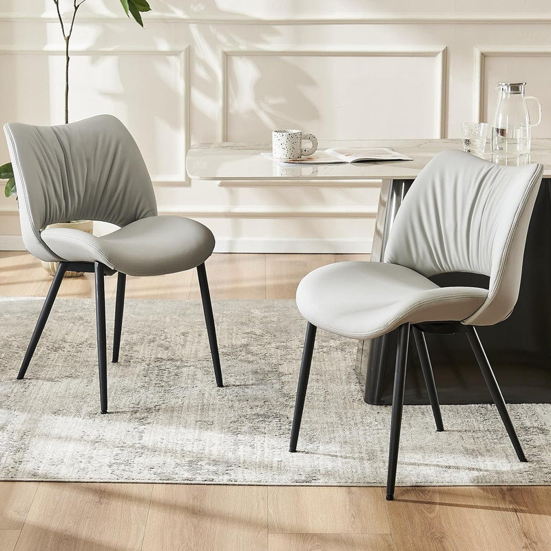 Mackensie Upholstered Dining Chairs Faux Leather Kitchen Chairs with Metal Legs, Gray