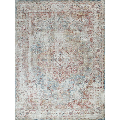 Antique Loom Rust/Light Blue Polyester powerloom Area Rug