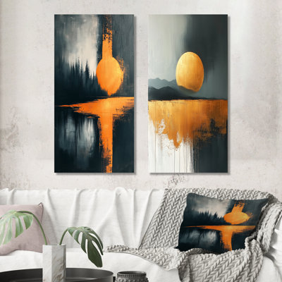 «Black and Gold Converge Sunrise I», ensemble de 2 décorations murales modernes en métal
