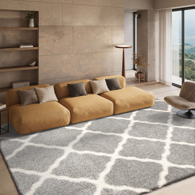 Tapis à poil long à motif géométrique Lamoreaux