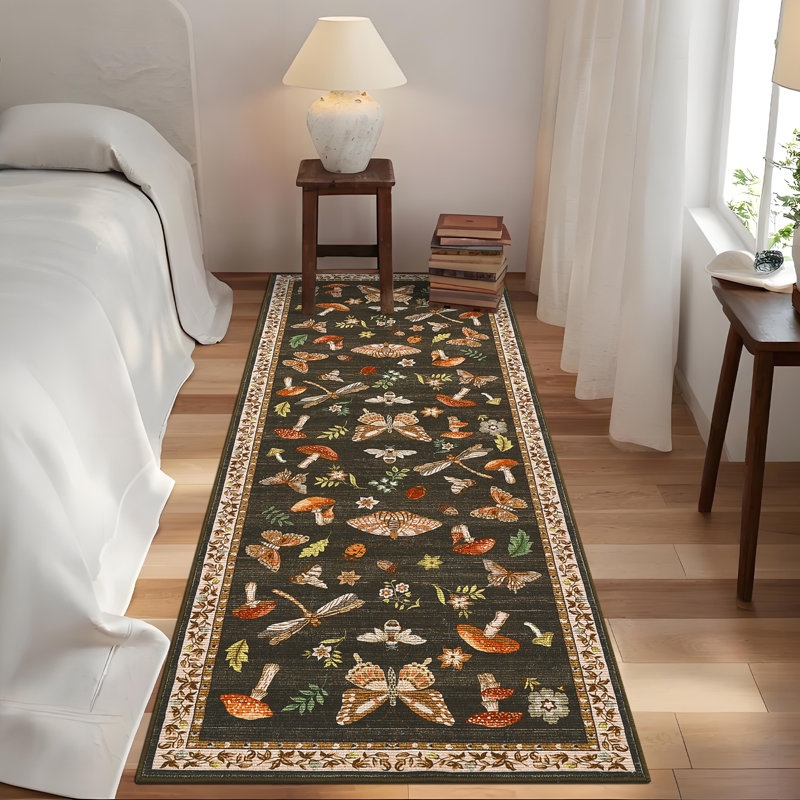 Tapis neutre d'insectes et de champignons, tapis lavable pour le salon et la chambre à coucher, Brun