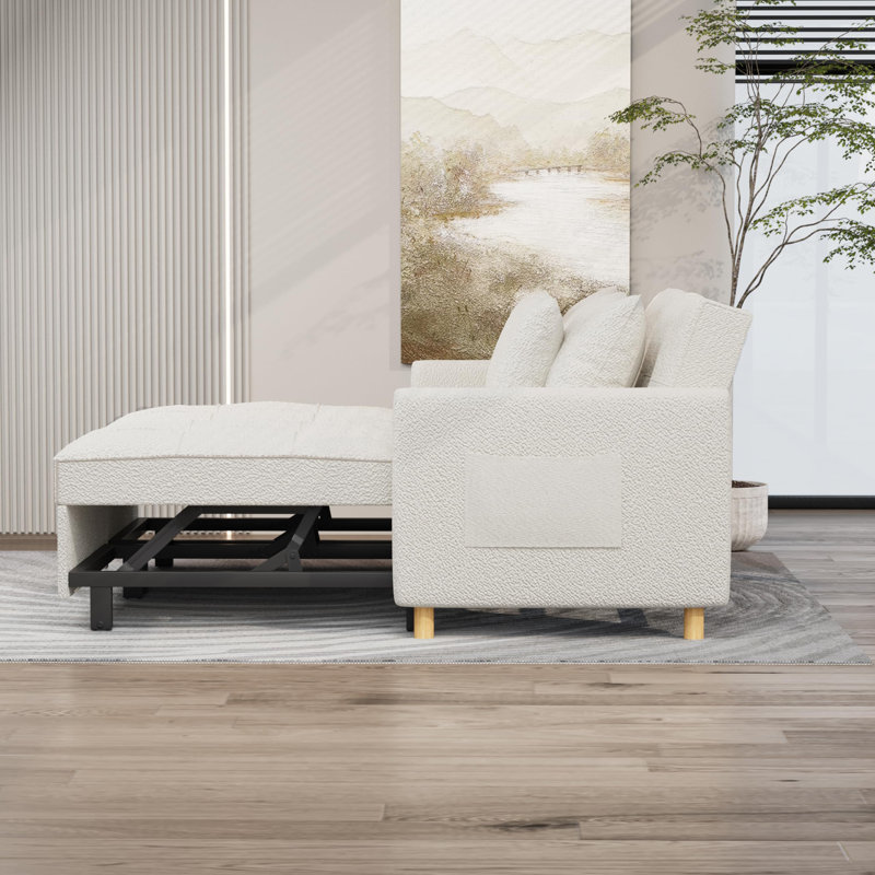 Borchert 2 Seater Fabric Sofa Bed, White Teddy