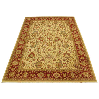 Tapis brun clair / rouge en laine noué à la main 9 pi 2 po x 12 pi 3 po Abagail