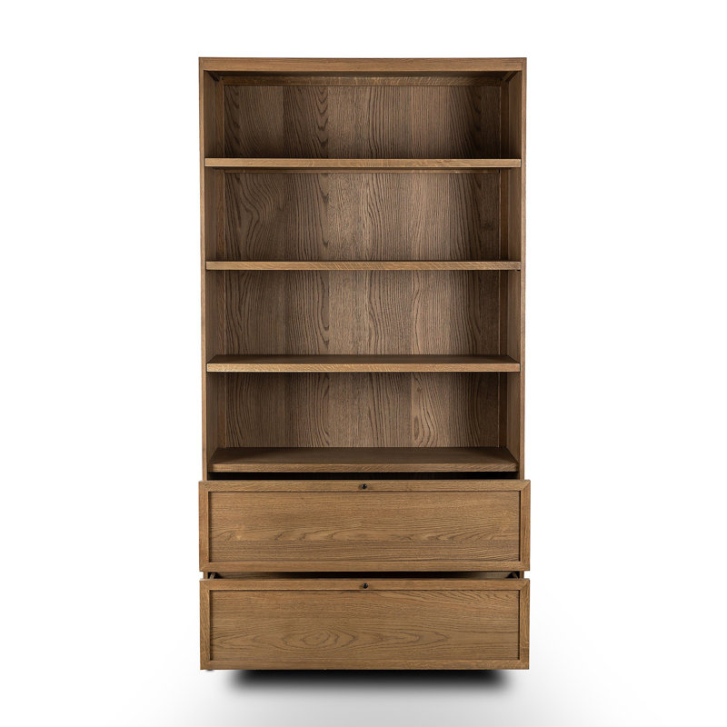 Millie Bookcase-Drifted Matte Black Veneer, Drifted Oak Solid