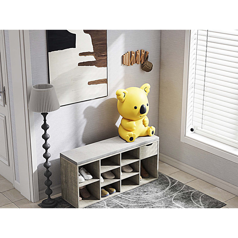 Banc de rangement pour chaussures, banc d'entrée avec coussin rembourré, tiroir et compartiments ouverts, banc de rangement à chaussures à 3 niveaux