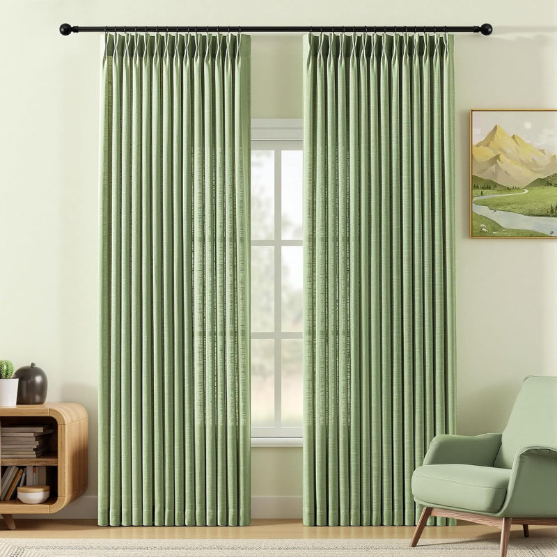 YZ Home Pinch Pleated Linen Curtains 2 Panels Set, Light Filtering Linen Blend Sheer Drapes Memory Trained Pleated Curtain Back Tab with Hooks Rings for Living Room Bedroom