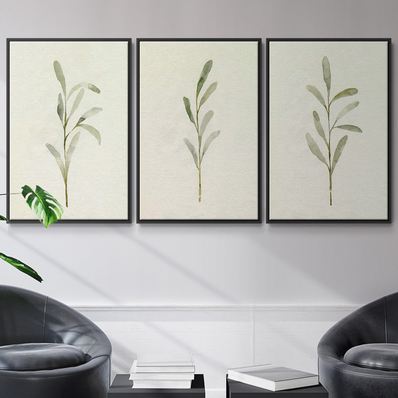 Olive Leaves I, ensemble de 3 toiles encadrées sur toile, Noir, H 40 po x l 78 po
