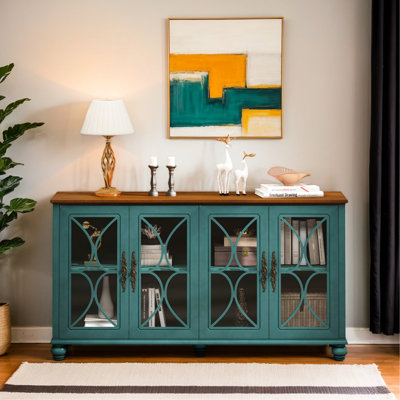 Armoire européenne de style européen, 4 portes en verre trempé foncé, avec placage en bois, spacieuse pour le rangement des fournitures de jardin, armoire rétro et bois, garage polyvalent