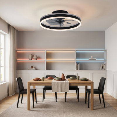 Ventilateur de plafond 20 po moderne avec lumières RVB, ventilateur de plafond encastré à profil bas avec contrôle APP, Fandelier sans pales pour chambre à coucher