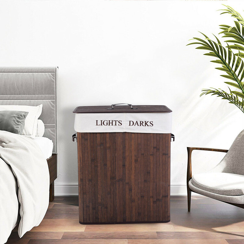 Bamboo Laundry Hamper with Handles, Brown
